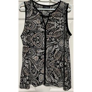 Liz‎ Claiborne Career Women's Sleeveless Black Tan White Blouse Size M